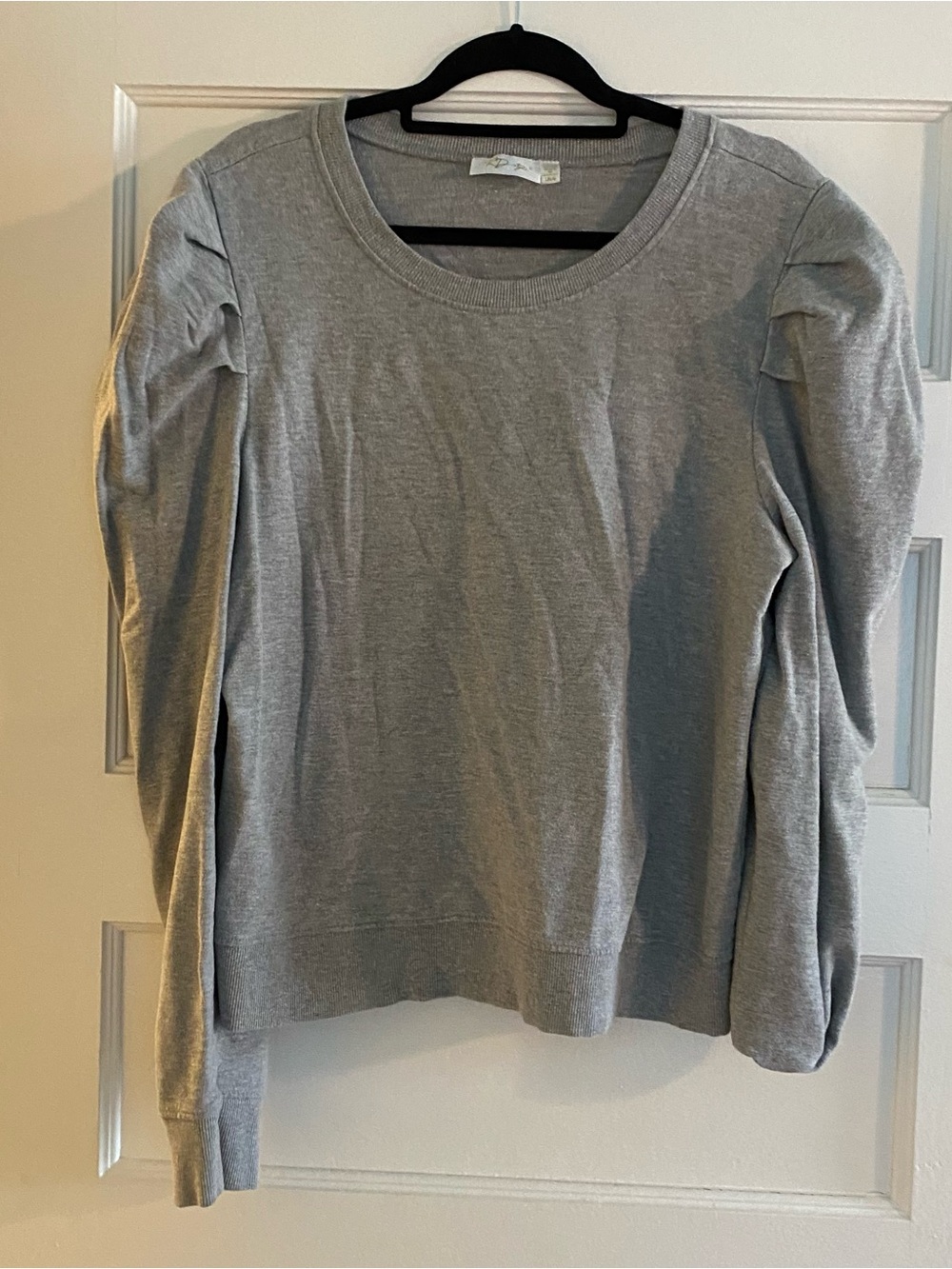 Puff Sleeve Gray Crewneck Sweatshirt